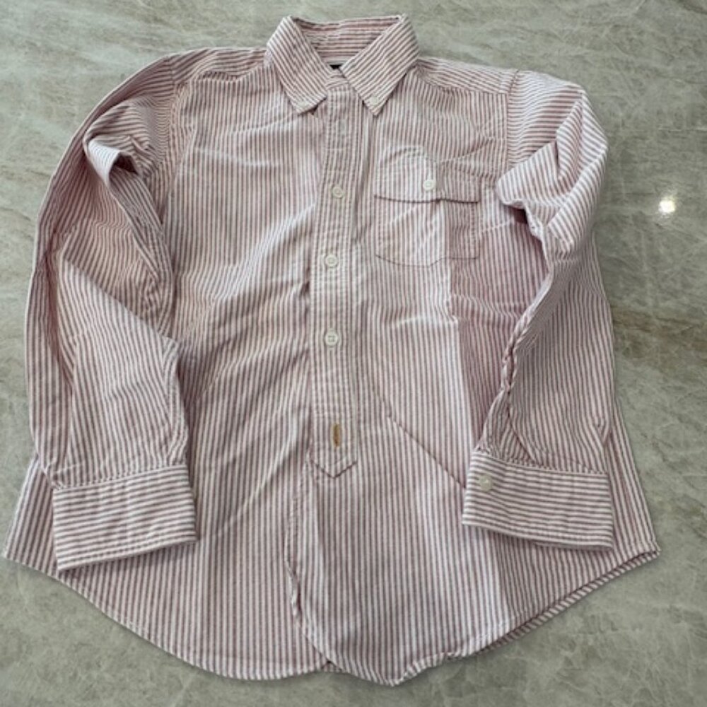 Brooks Brothers Boys Red and White Pinstripe Button-Down Shirt, Size Small